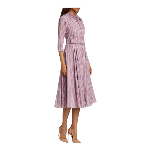 Samantha Sung Aster Napoli Pink Stripe Midi Shirt Dress Size 12 - Picture 2 of 13